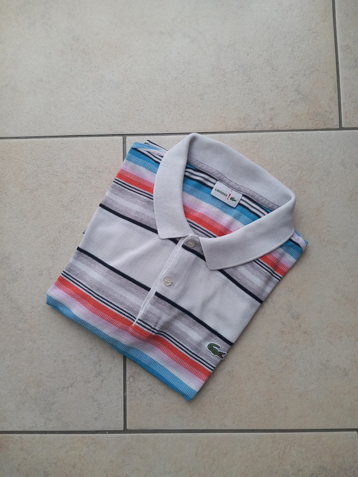 Lacoste Polo Shirt Gestreepte Heren Polo Maat L, Maat 52/54 (L), Ophalen of Verzenden, Zo goed als nieuw, Wit
