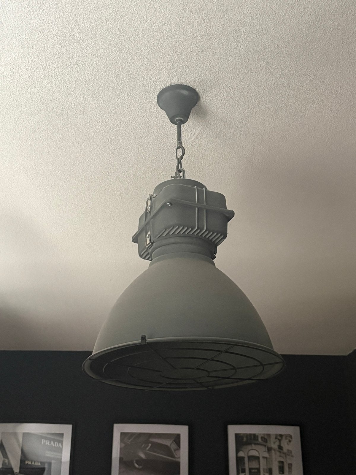 Industriële Hanglamp - Grijs Metaal, Ophalen, Zo goed als nieuw, Metaal, E27 (groot)