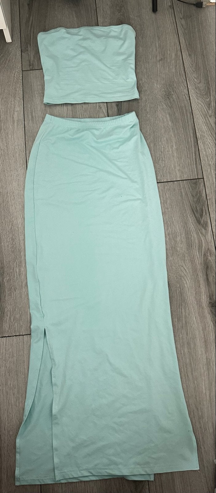 Leuk turquoise blauw setje met rok en top, Blauw, Ophalen of Verzenden, Zo goed als nieuw, Maat 36 (S)