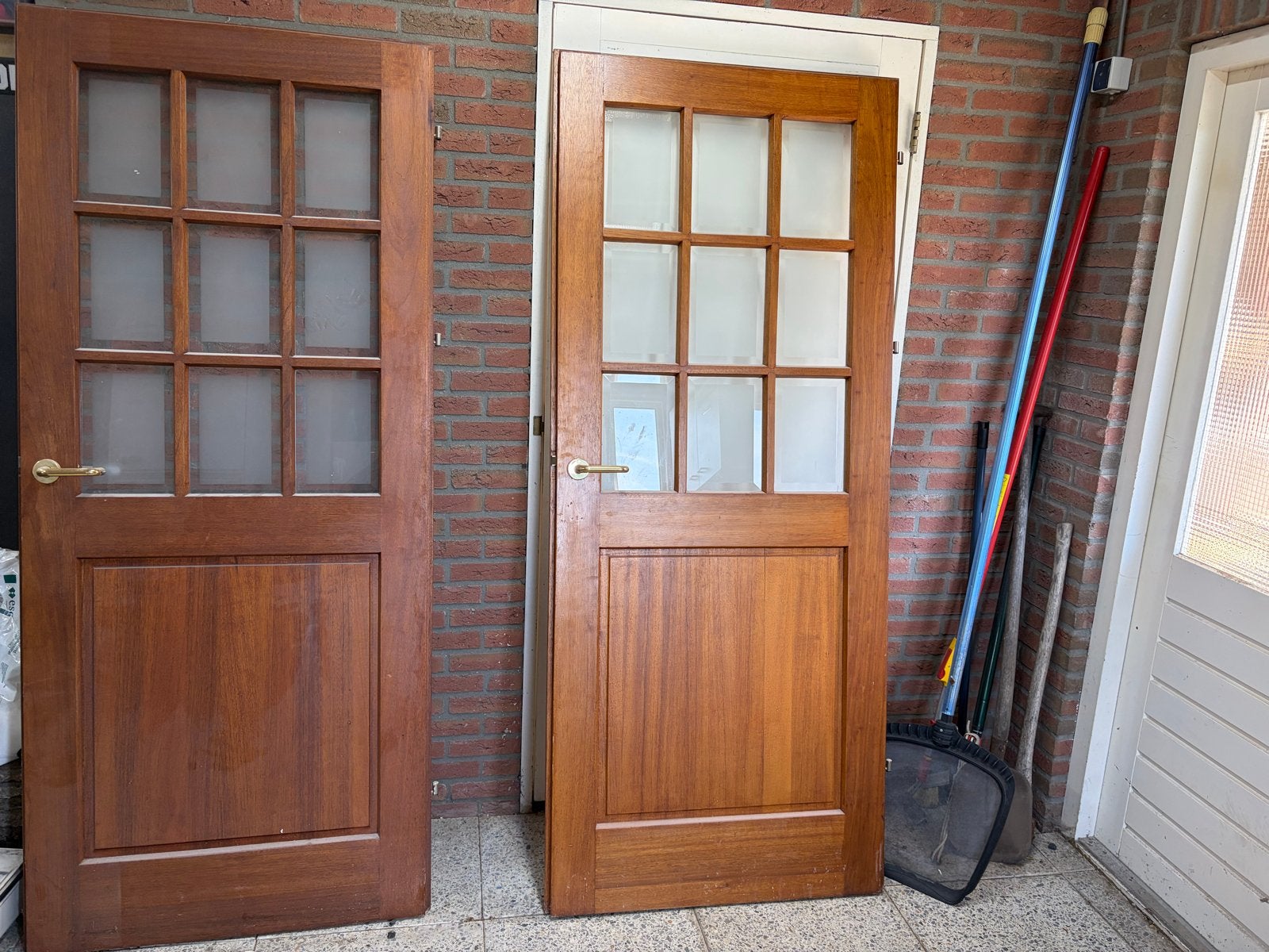 Twee houten binnendeuren met glas, Ophalen, Gebruikt, 80 tot 100 cm, Binnendeur