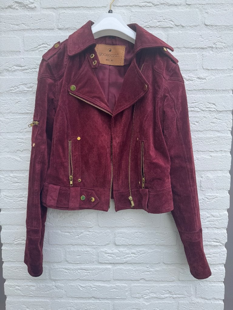 Goosecraft Biker suède jacket bordeaux, Goosecraft, Maat 42/44 (L), Ophalen of Verzenden, Gedragen