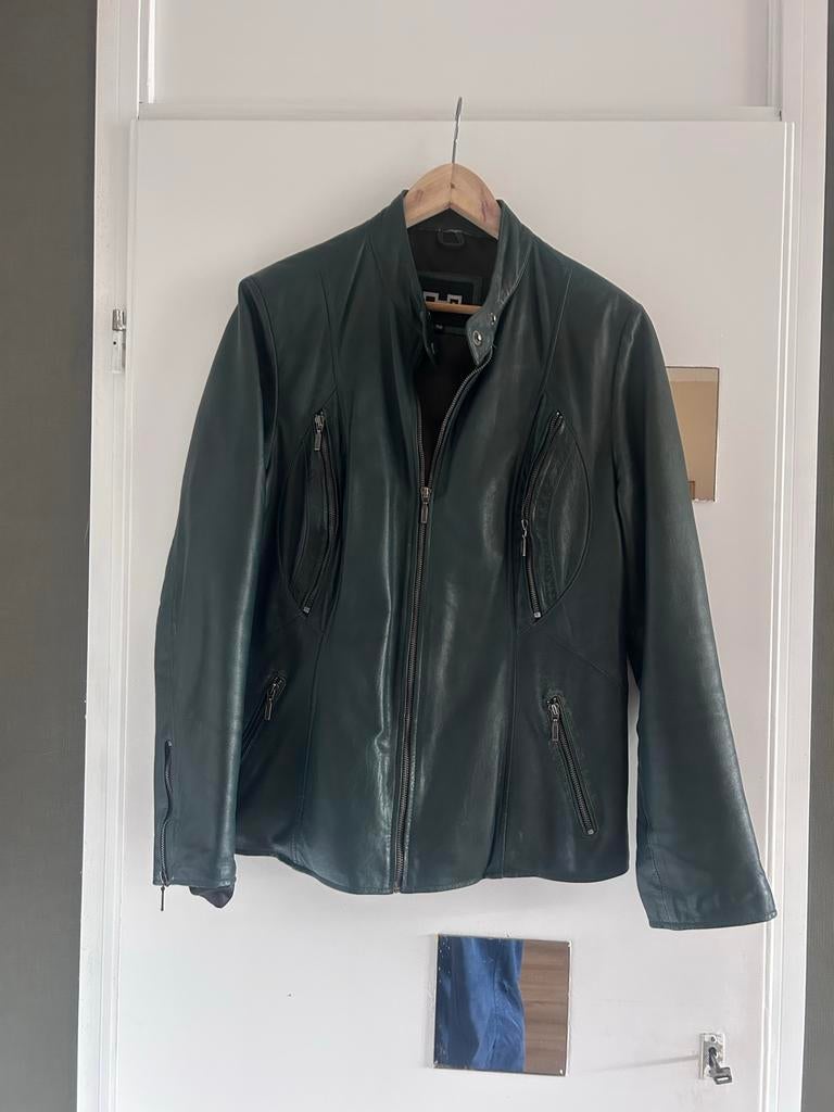 Stijlvol donkergroen leren damesjack (L-XL), Ophalen of Verzenden, Zo goed als nieuw, Maat 42/44 (L), Groen