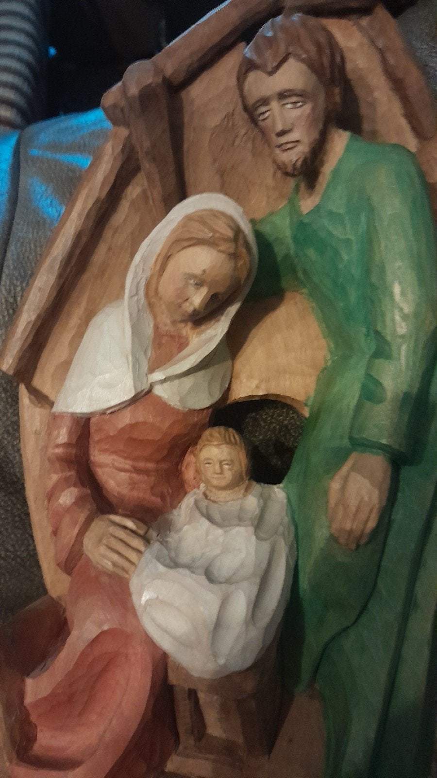 Houten kerststal beeldje - Jozef, Maria en Jezus, Antiek en Kunst, Ophalen of Verzenden