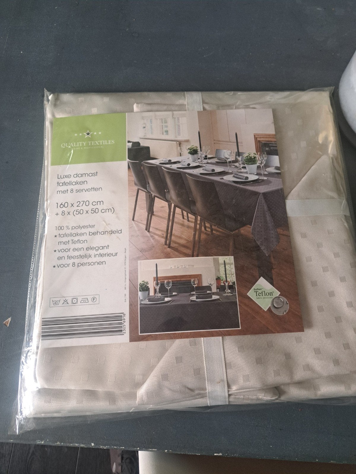 luxe damast tafellaken(270×160) + 8 servetten, 270 cm, Inclusief servetten, Nieuw, Ophalen of Verzenden
