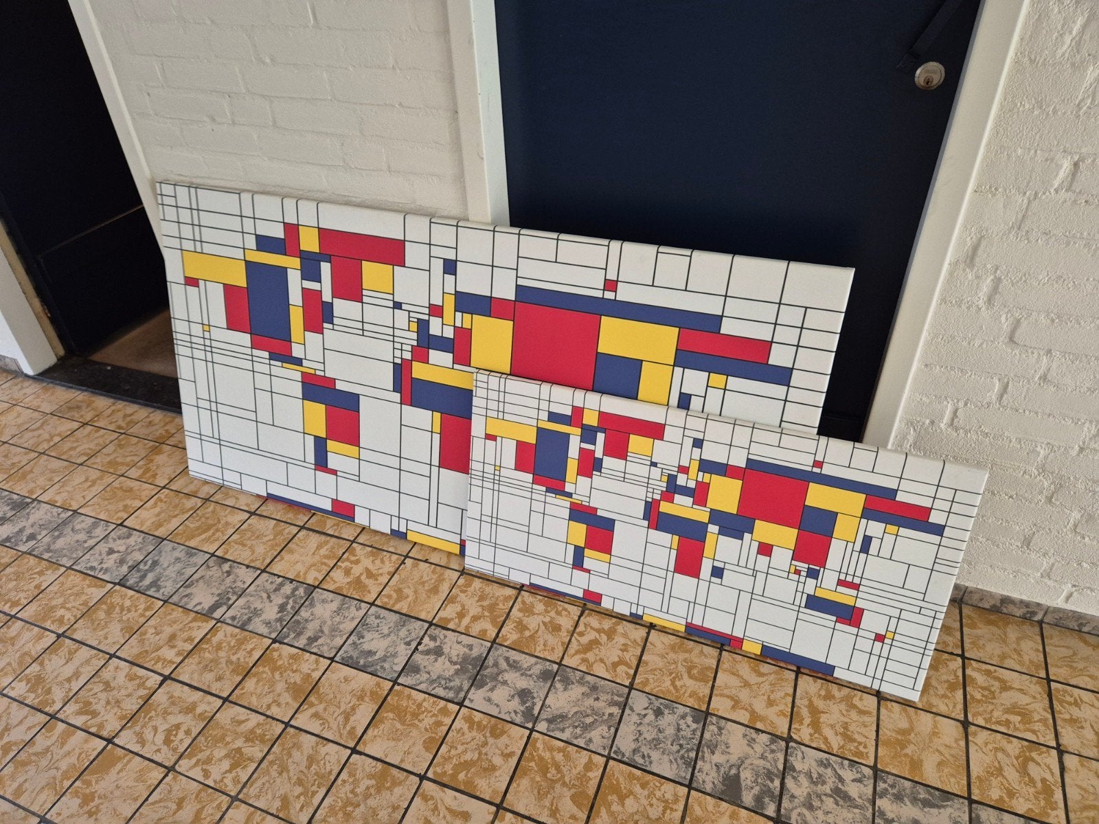 2x Mondriaan abstracte canvas kunst schilderij wereld, Antiek en Kunst, Ophalen