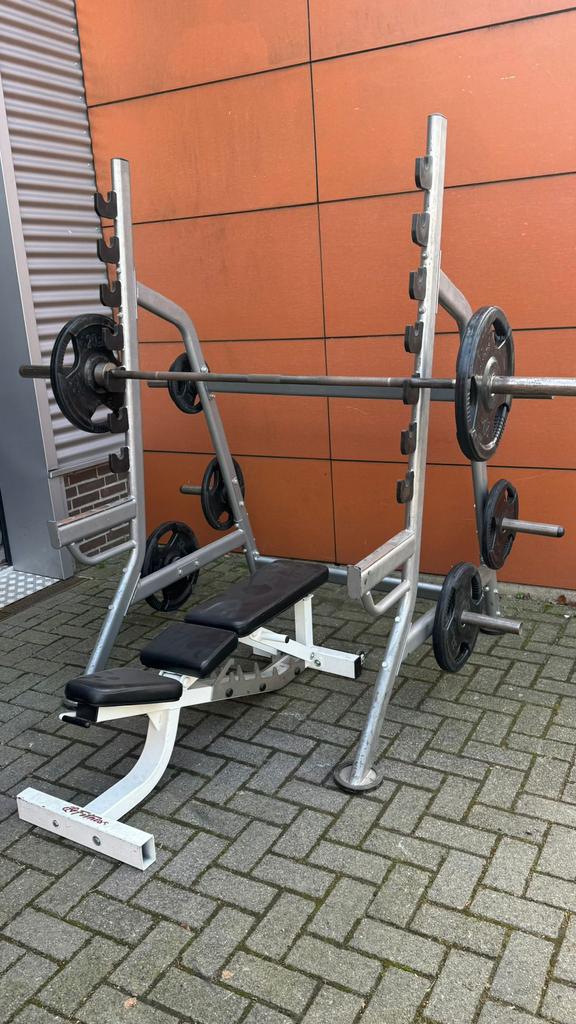 Squatrek / Bankdruk met 105kg Olympische Gewichten,Bankje, Ophalen, Gebruikt, Overige typen