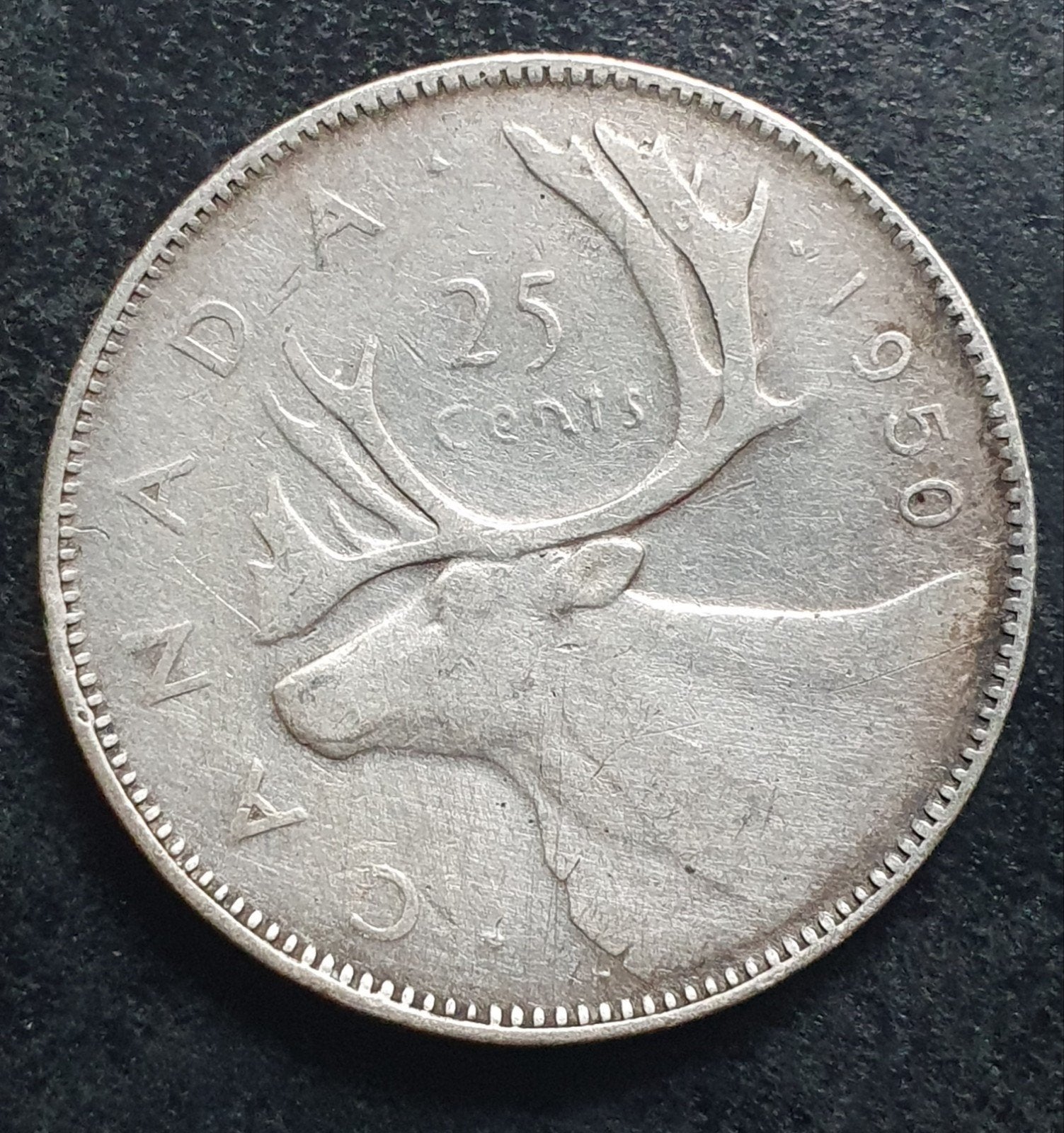 25 cent zilveren munt uit 1950 Canada., Ophalen of Verzenden, Noord-Amerika, Losse munt, Zilver