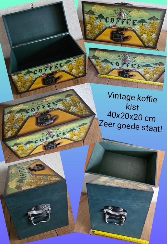 Vintage Grand Colombian Coffee retro kist hout 40x20x20 GAAF, Huis en Inrichting, Woonaccessoires | Kisten, Minder dan 50 cm, 50 tot 100 cm