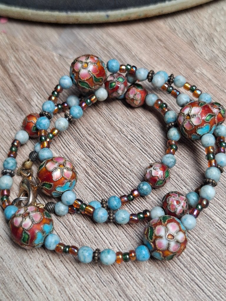 Prachtige vintage cloisonne ketting, Ophalen of Verzenden, Gebruikt, Overige kleuren, Overige materialen