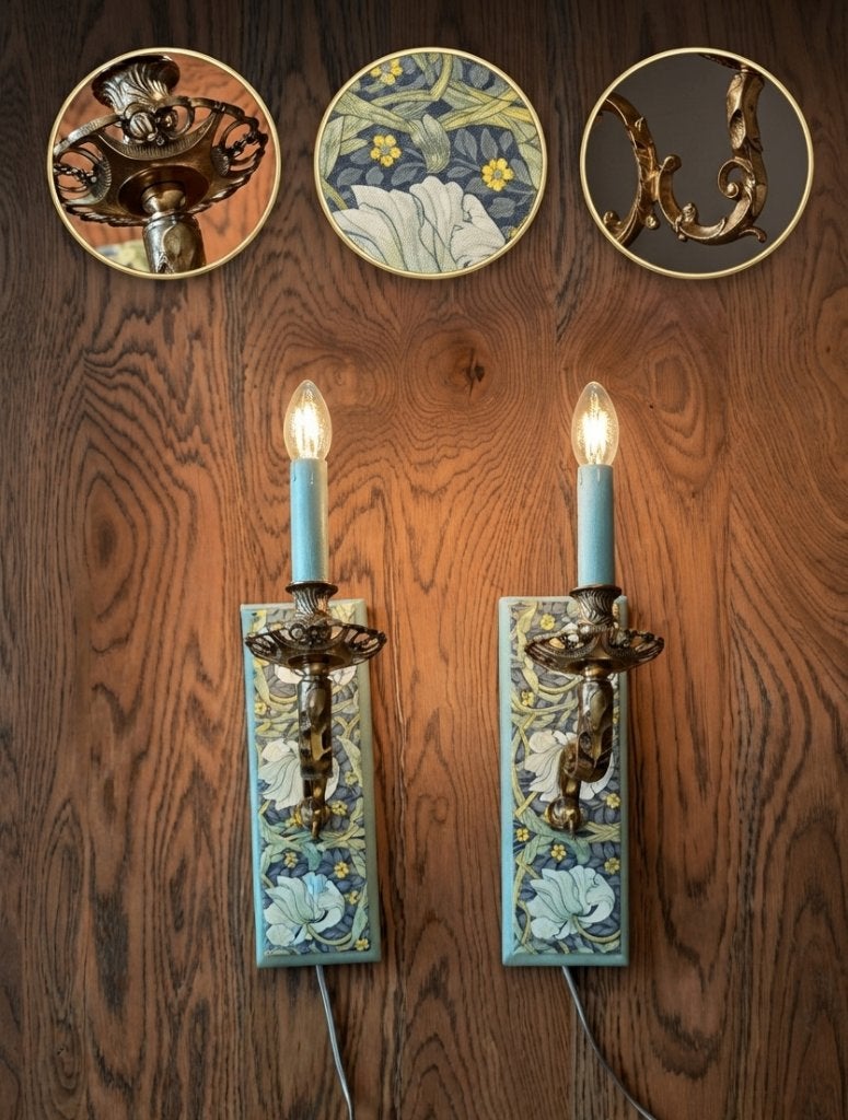 Uniek paar messing wandlampen – Art Nouveau, Huis en Inrichting, Met schakelaar, Zo goed als nieuw, Goud, Wandlamp