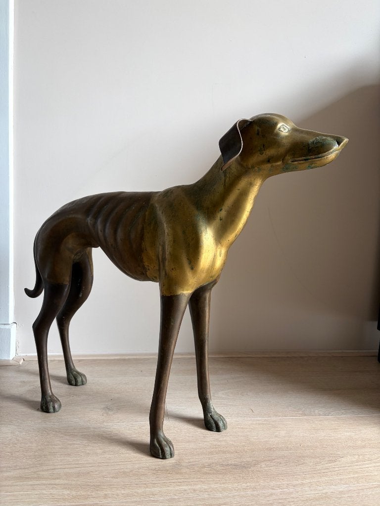 vintage messing hazewindhond / whippet beeld, Ophalen, Overige onderwerpen, 50 - 100 cm, Brons