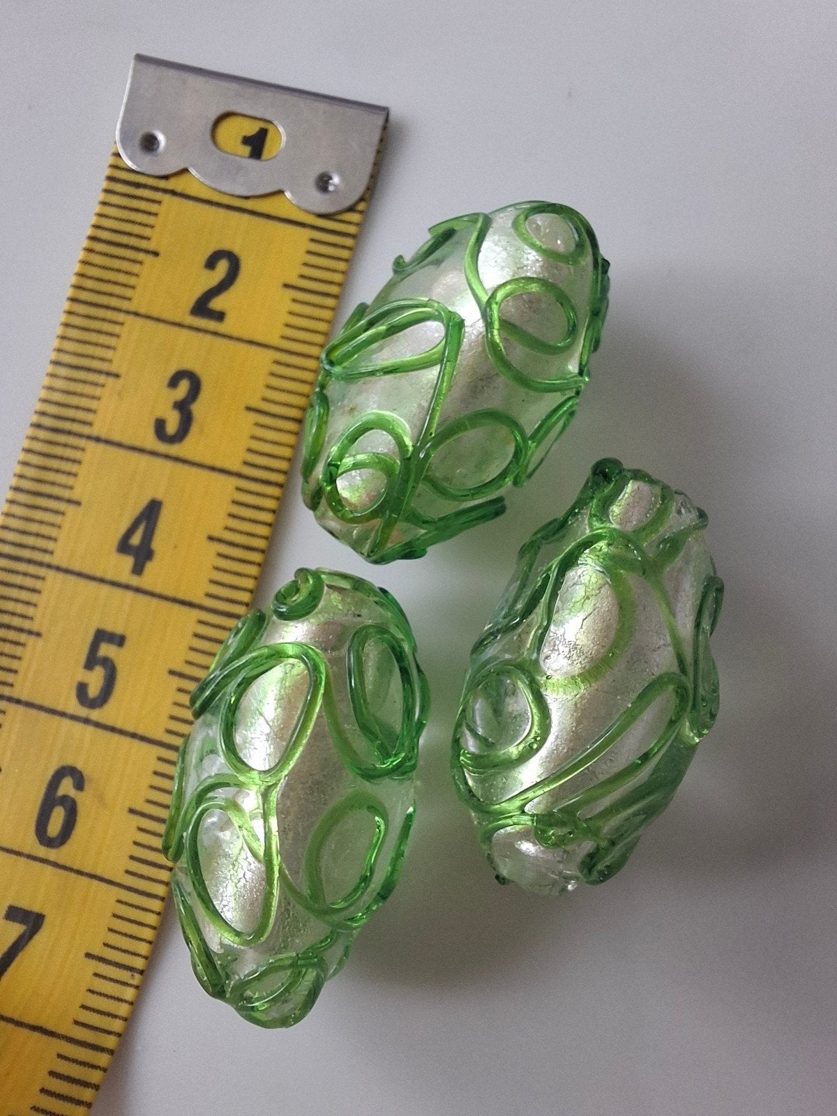 3 grote luxe lampwork glaskralen groen kralen, Kraal, -, -, Nieuw