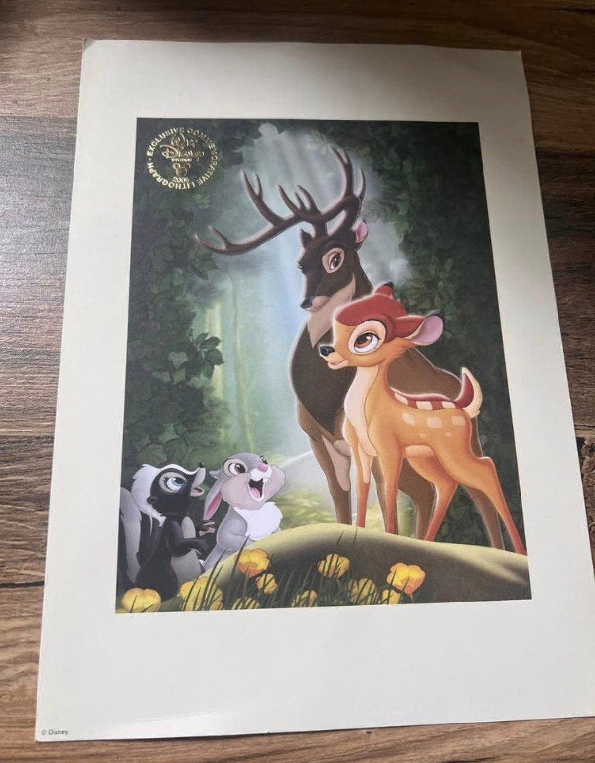 Originele litho Bambi van Disney met stempel., Ophalen of Verzenden, Bambi of Dumbo, Nieuw, Plaatje of Poster