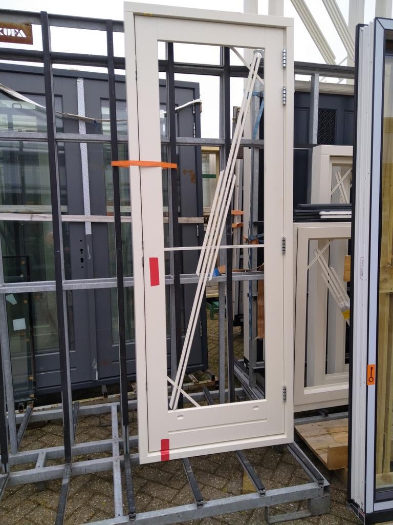 Hardhout kozijn met loopdeur, 80 tot 100 cm, 215 cm of meer, Ophalen of Verzenden, Buitendeur