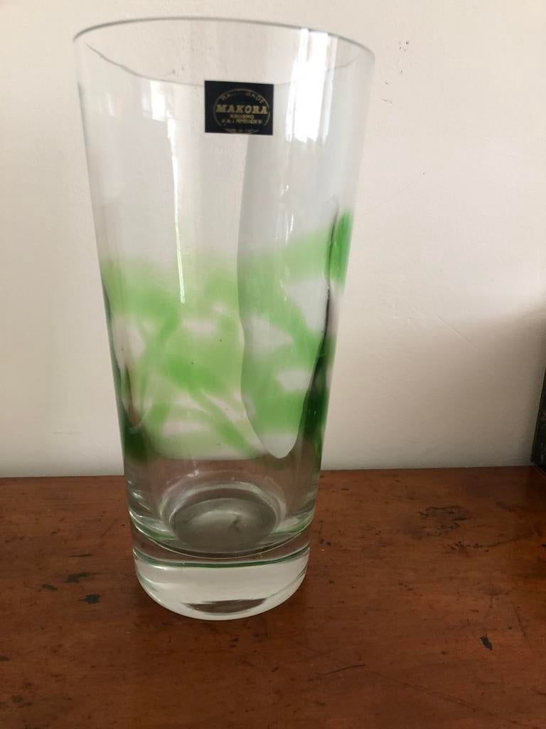Makora Krosno glazen vaas met groen decor, Ophalen of Verzenden, Zo goed als nieuw, Overige typen