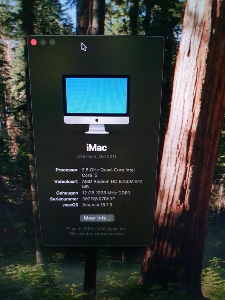iMac 21.5 inch 2011 met macOS Sequoia 15.7.5 en 12 GB RAM, Computers en Software, Apple Desktops, Ophalen, Gebruikt, 2 tot 3 Ghz