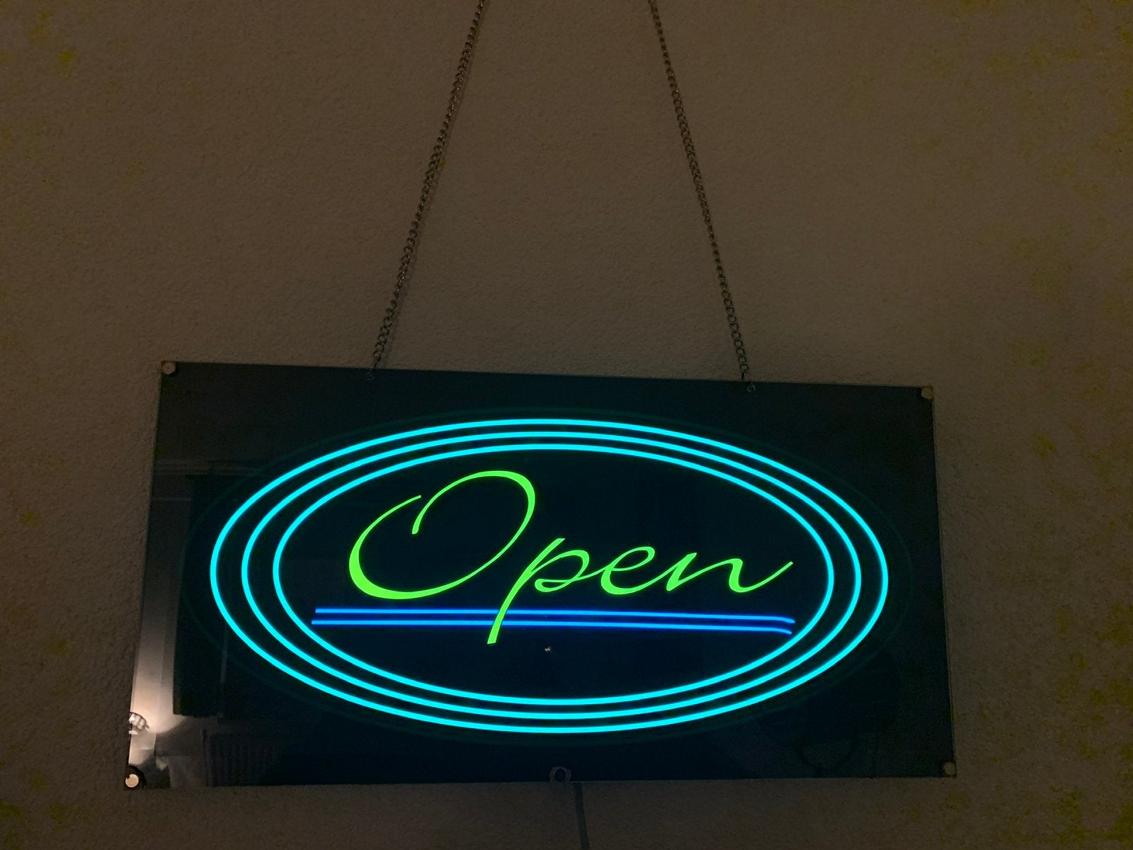 Led sign/bord ‘Open’ met bewegend licht groen, Huis en Inrichting, Ophalen of Verzenden, Nieuw