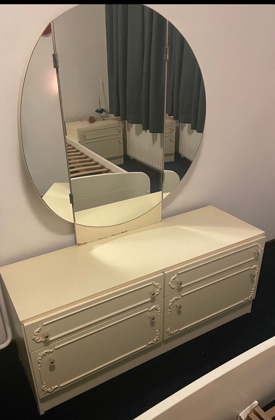 Vintage kaptafel met spiegel en nachtkastjes, Ophalen, Gebruikt, 100 tot 150 cm, 150 tot 200 cm