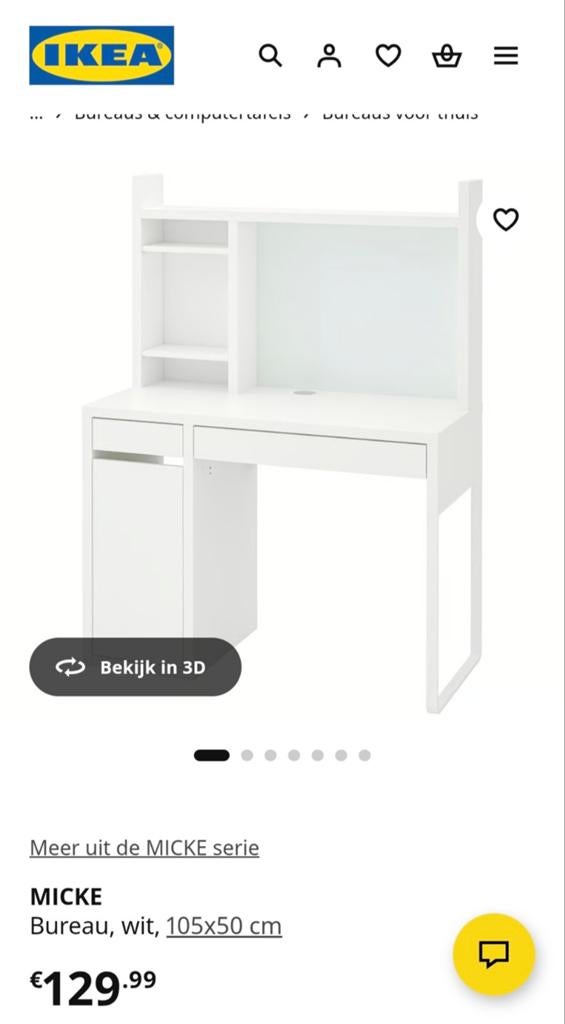 IKEA MICKE Bureau Wit met Opbouw 105x50 cm, Huis en Inrichting, Bureaus, Ophalen, Met lades, Spaanplaat of MDF, Zo goed als nieuw