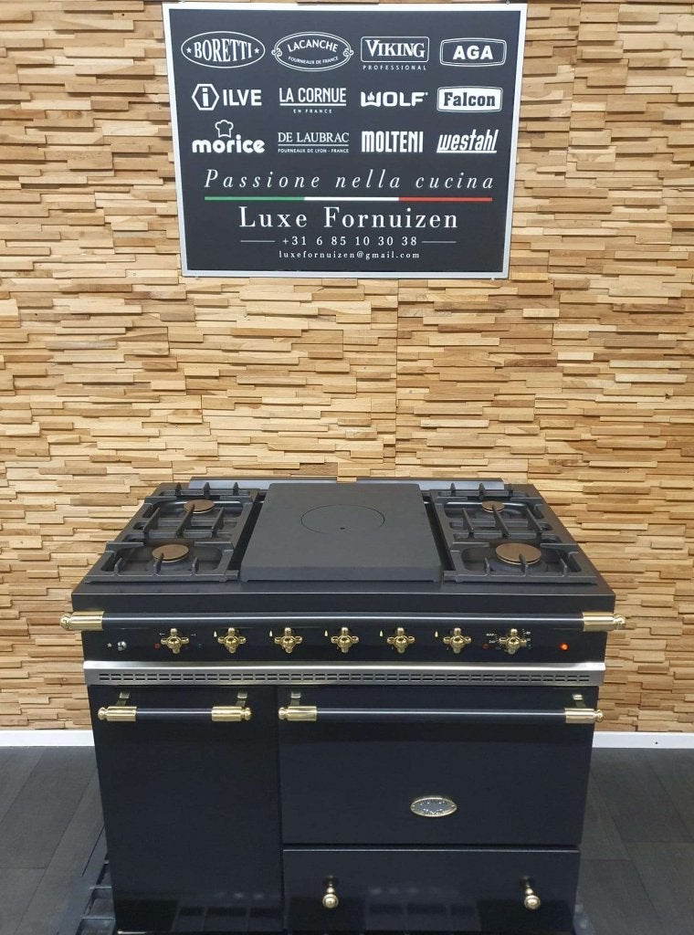 Lacanche Fornuis 100cm zwart en messing Coupe de Feu 2 ovens, Niet ingevuld, 60 cm of meer, Niet ingevuld, Ophalen of Verzenden