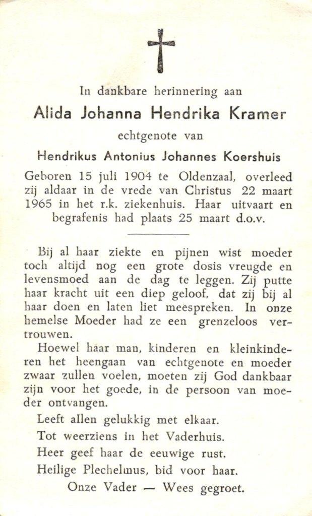 Kramer Alida Johanna Hendrika 1904-1965 Oldenzaal, Ophalen of Verzenden