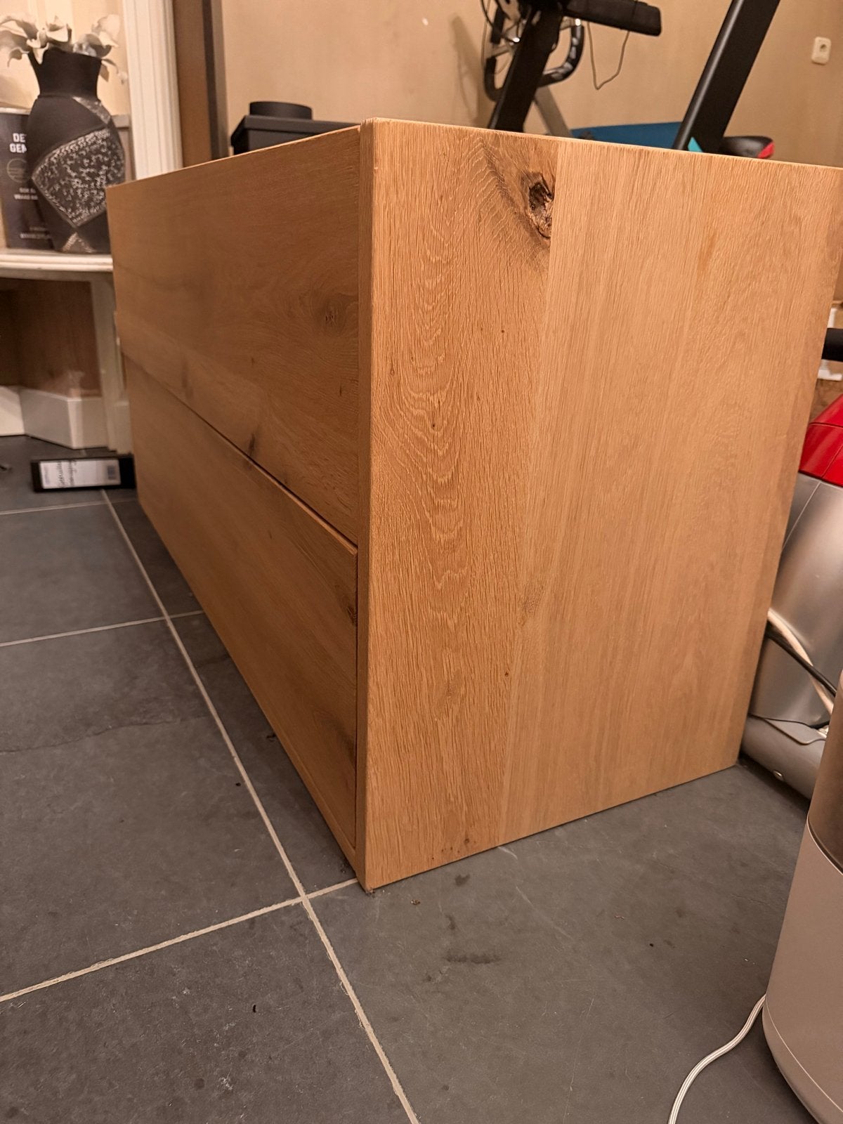 Massief Eiken Badmeubel 120cm met Antraciet Lades, Ophalen, 100 tot 150 cm, Zo goed als nieuw, Minder dan 100 cm
