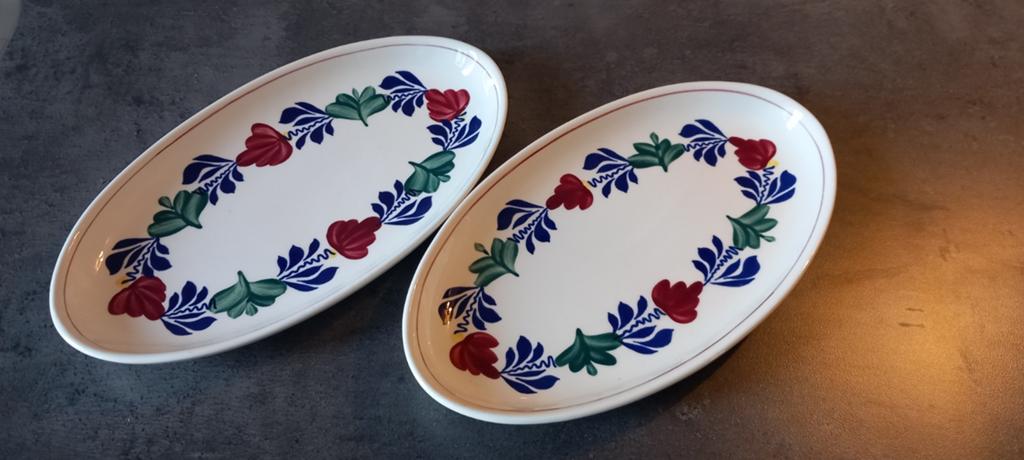 Set Boch Boerenbont Ovale Schalen met Bloemenpatroon, Ophalen, Porselein of Keramiek, Schaal, Zo goed als nieuw