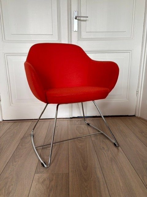 Design fauteuil Rood Oranje - Wol - Chroom, Ophalen, Design, modern, artifort, dutch design, retro, Minder dan 75 cm, Zo goed als nieuw