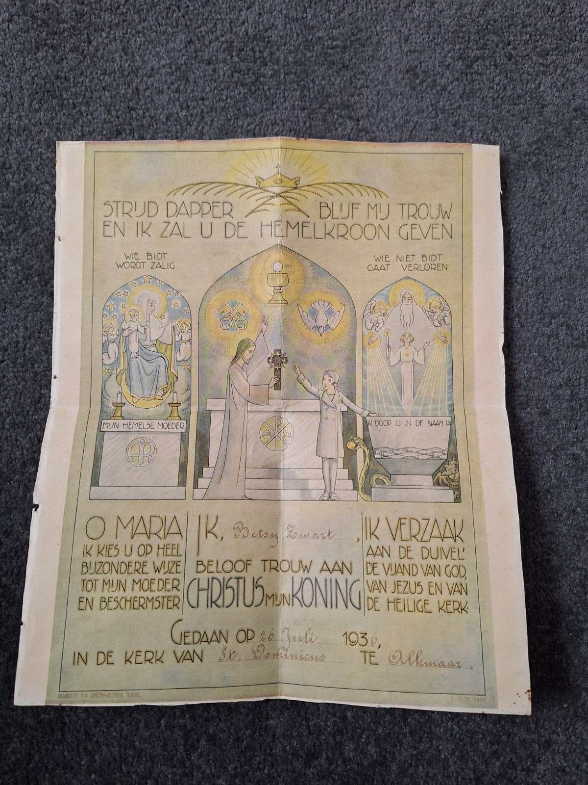 Zeldzame Eerste Communie Prent 1936 - Betsy Zwart, Ophalen of Verzenden