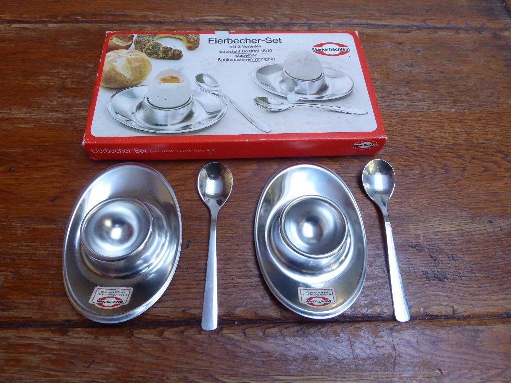 2 vintage rvs eierdopjes , Tischfein, Ophalen of Verzenden