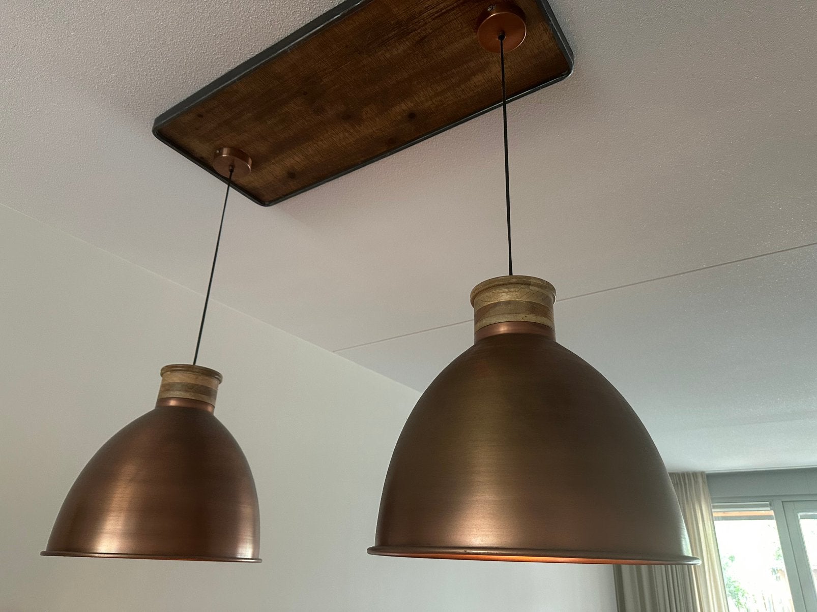 2 hanglampen koperkleurig, Ophalen, Zo goed als nieuw