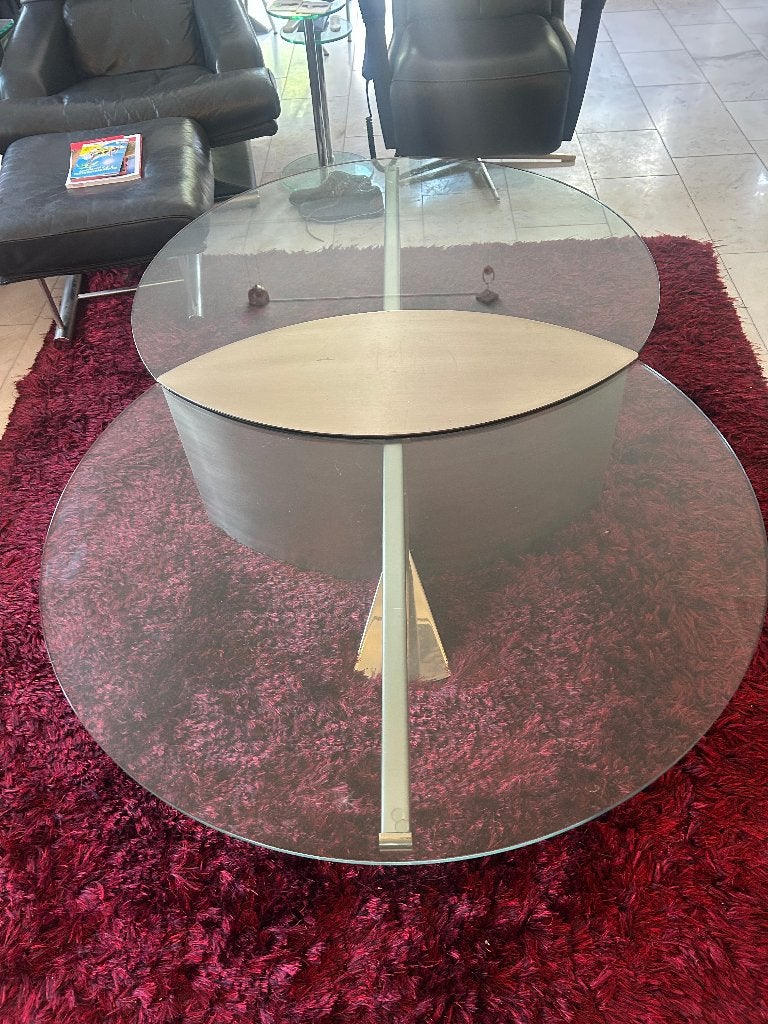 Prachtige Knoll? "Lunario" Salontafel van RVS en Glas, Ophalen, Gebruikt, 100 tot 150 cm, Glas