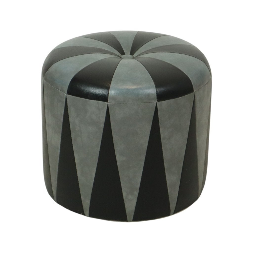 Ronde Vintage Poef Grijs Zwart Tweekleurig Skai Sixties, Minder dan 50 cm, Gebruikt, Rond, Minder dan 50 cm