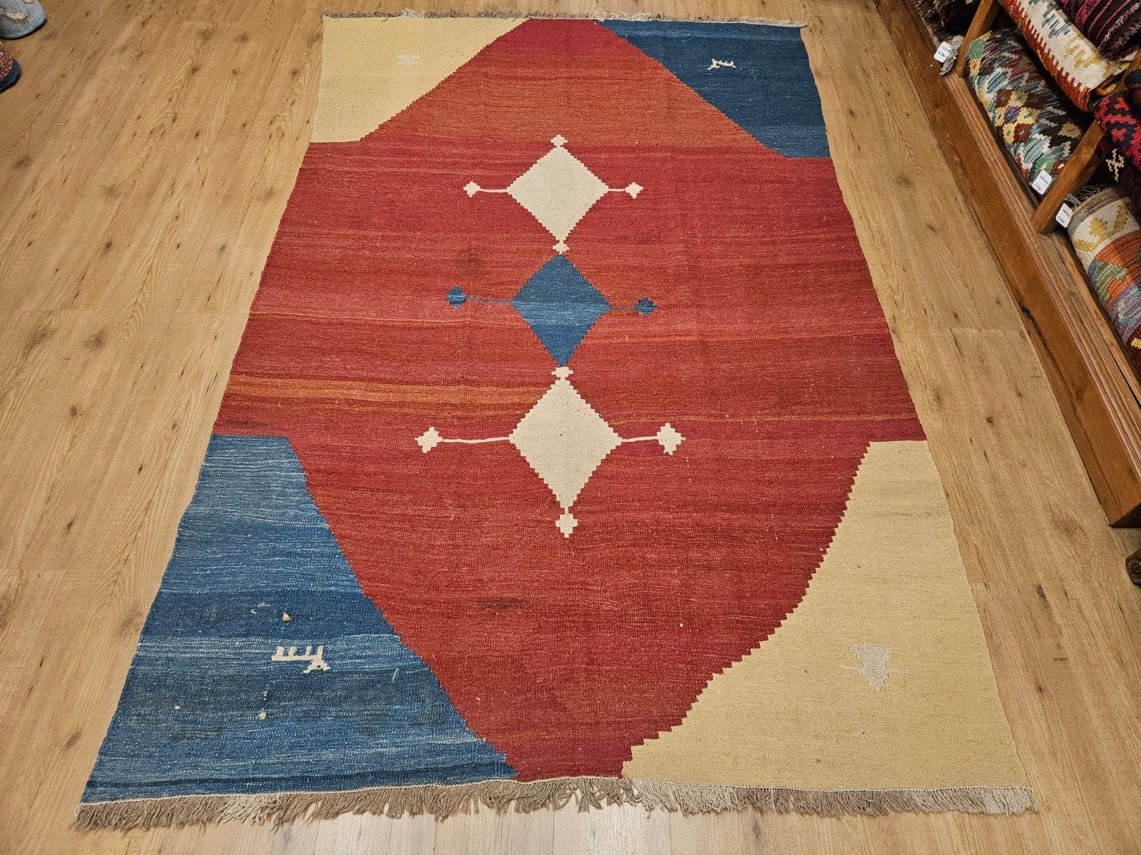 Vintage handgeweven perzische wollen kelim 263x158, Info@SlatsAntiek.nl, Blauw, Tweedehands, Perzisch