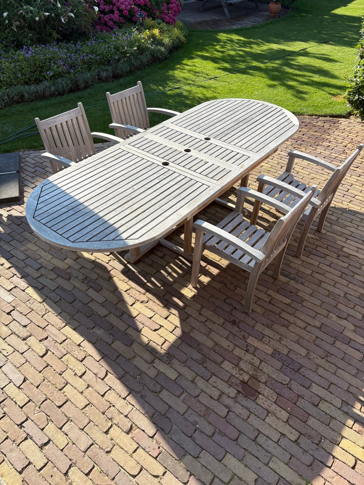 Teak & Garden 'Big Ben' tuinset met uitschuifbare tafel en 6, Ophalen, Gebruikt, Eettafel, 6 zitplaatsen