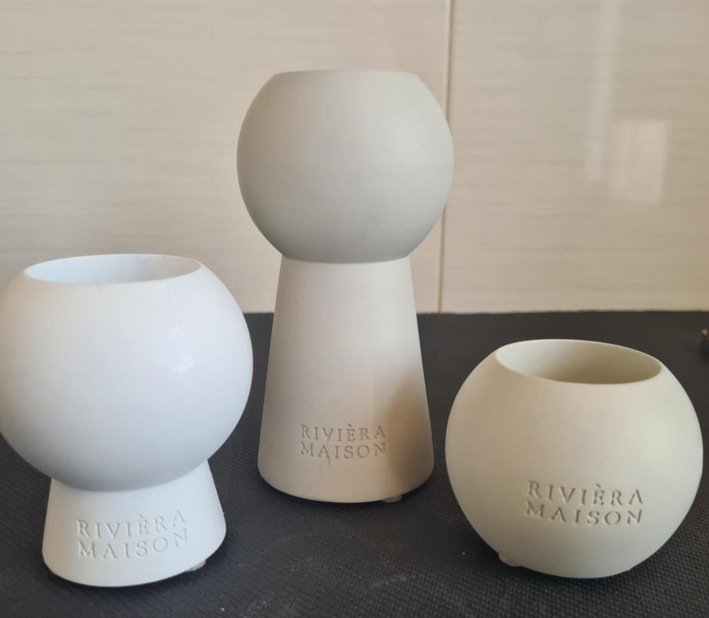 Riviera Maison Waxinelichthouders - Set van 3, Overige materialen, Wit, Nieuw, Ophalen of Verzenden