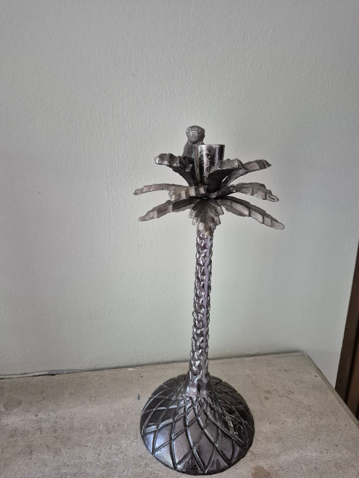 Unieke kandelaar palmboom met aapje, Ophalen of Verzenden, Koper of Brons