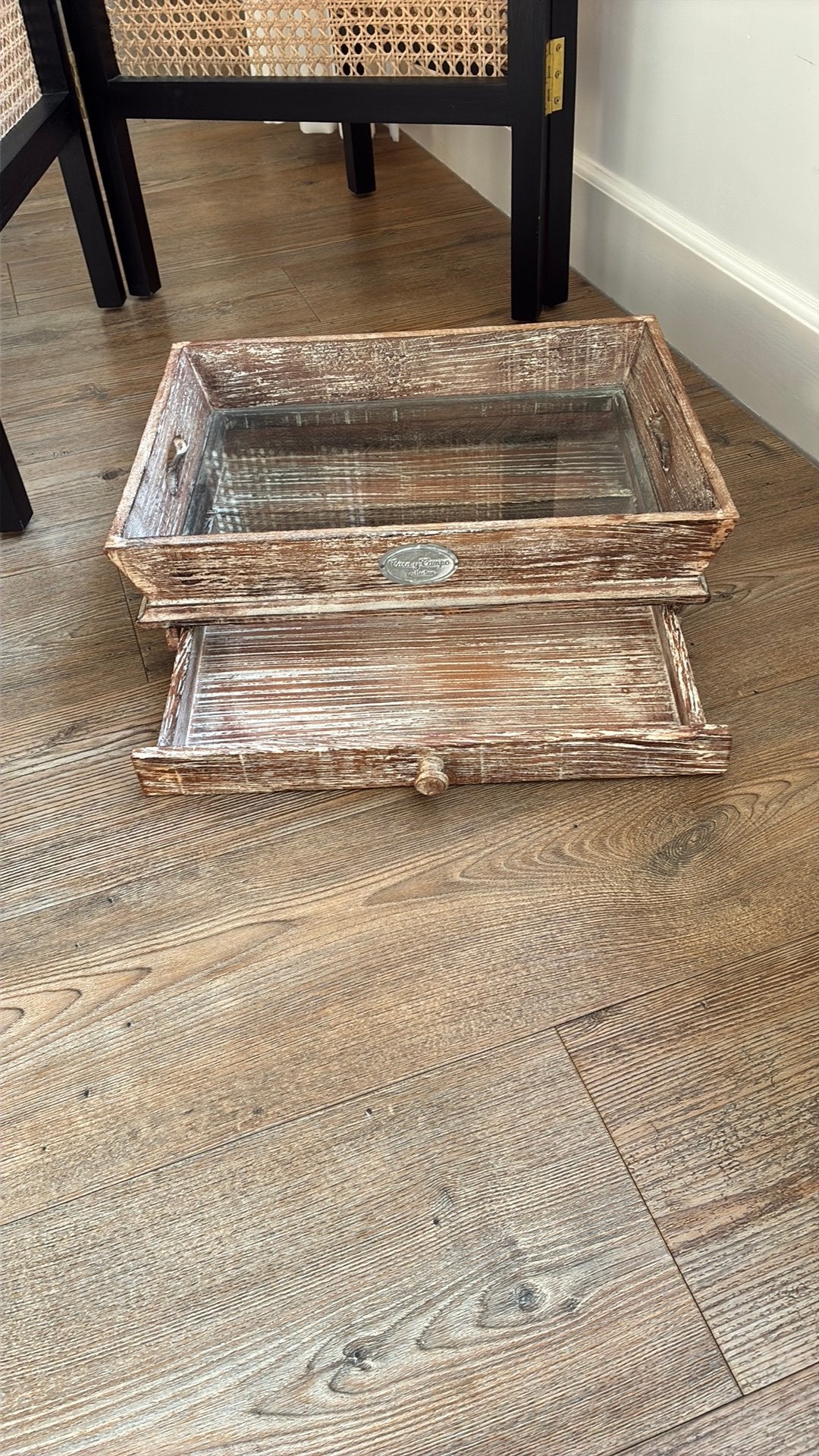Dienblad met lade en glazen plaat ! Degelijk gemaakt, Huis en Inrichting, Ophalen, Zo goed als nieuw, Met glasplaat, Rechthoekig
