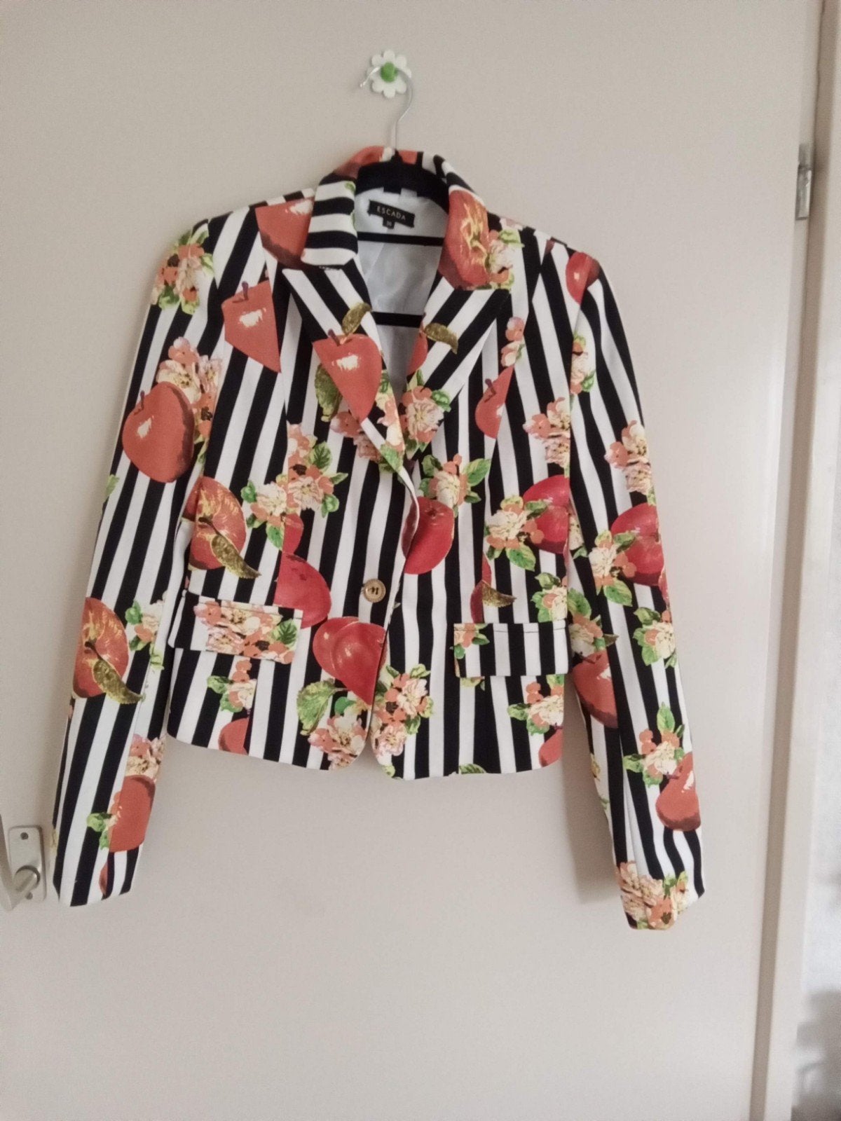 Escada Jasje met Strepen, Appels en Bloemen - Maat 36 (S), Kleding | Dames, Zwart, Escada, Ophalen of Verzenden, Zo goed als nieuw