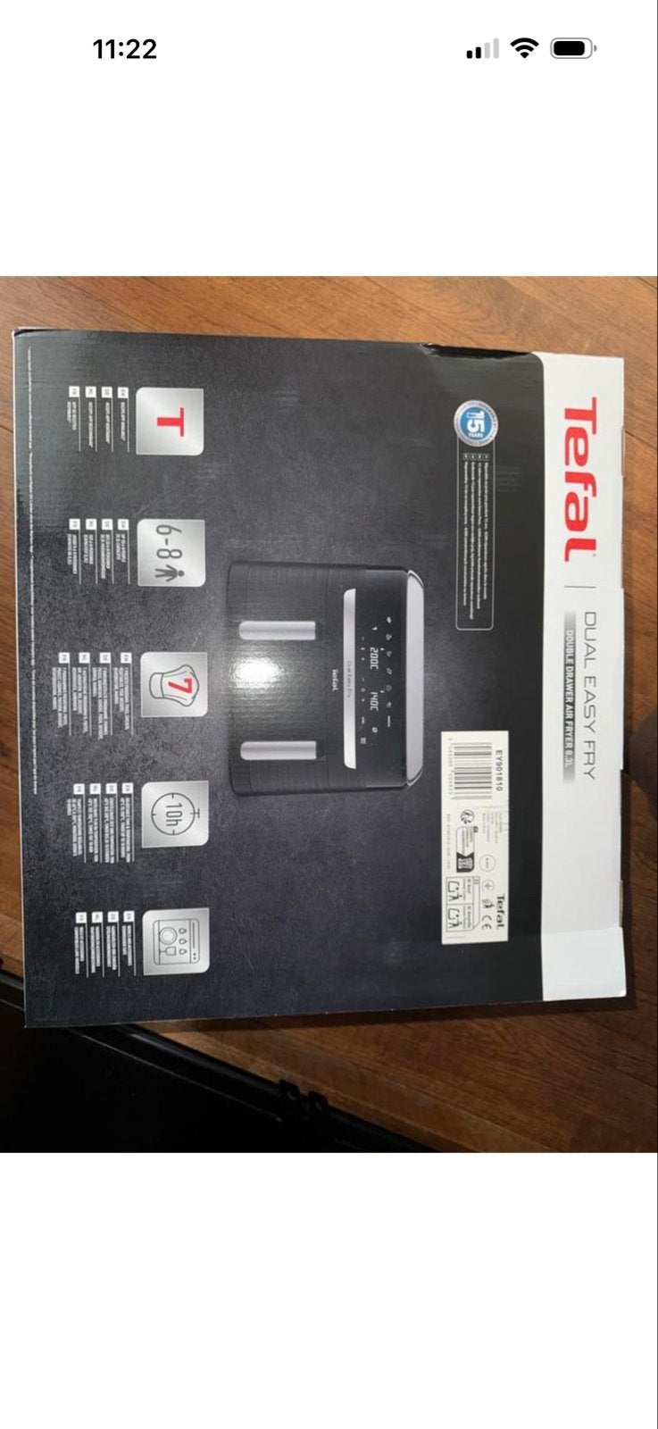 Airfryer Tefal Dual Easy Fry XXL 8.3 L, Ophalen of Verzenden, Nieuw, 1500 gram of meer