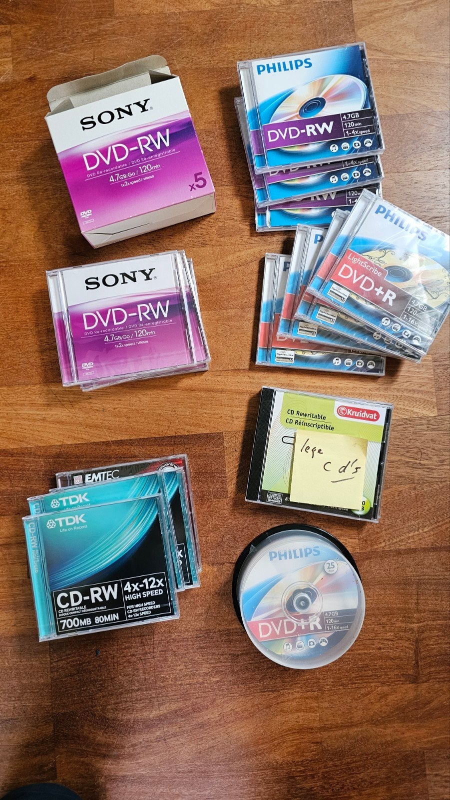 Diverse partij CD-R/RW en DVD-R/RW schijven, Computers en Software, Beschrijfbare discs, Op spindel, Gebruikt, Sony, Philips, TDK, Emtec, Kruidvat