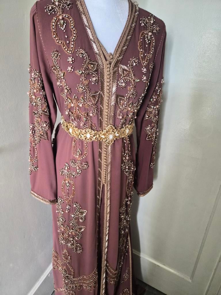 Prachtige Takchita Kaftan met gedetailleerd borduurwerk, Ophalen, Bruin, Onder de knie, Onbekend