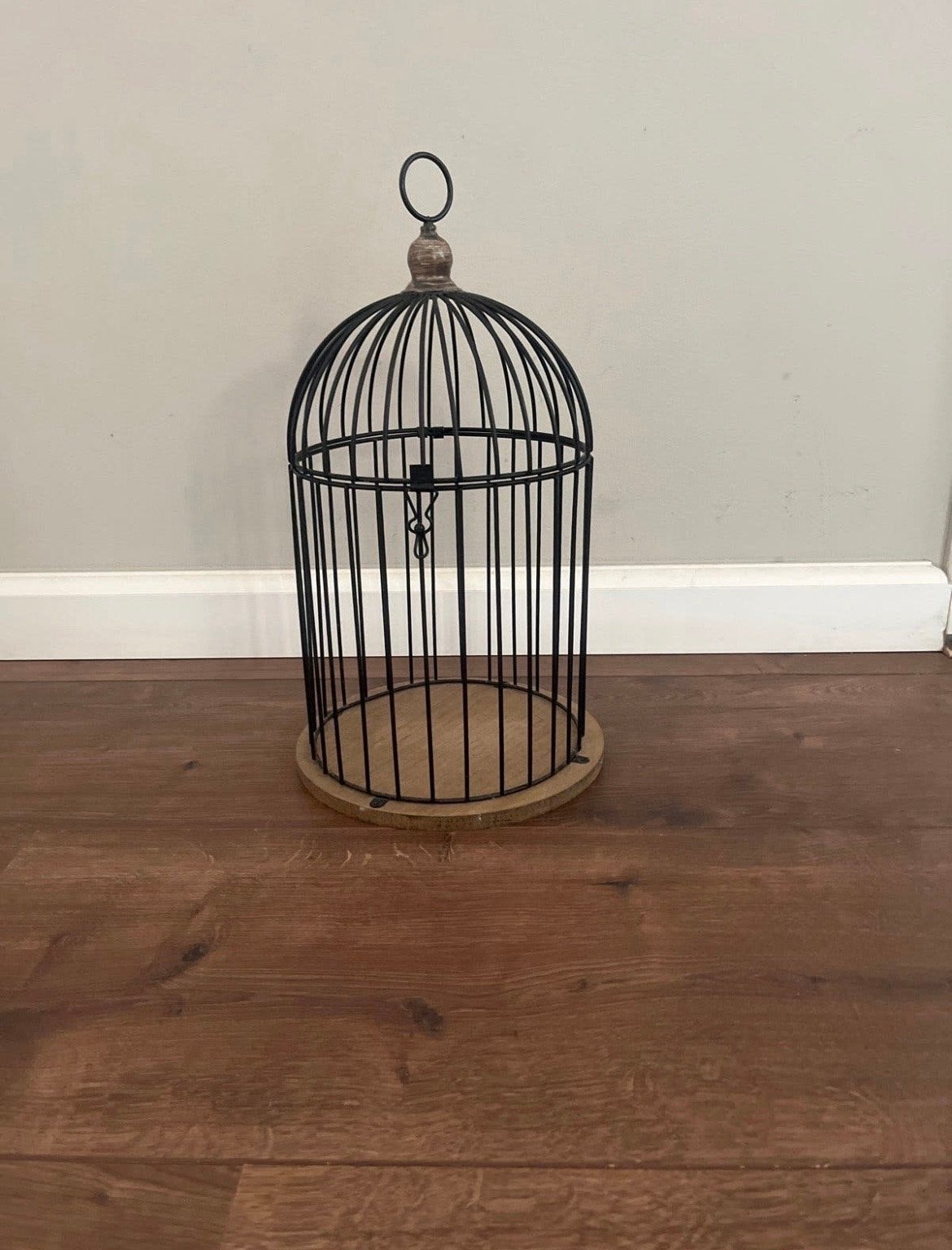 Decoratieve vogelkooi, zwart metaal met houten basis, Ophalen, Vintage, Zwart, Zo goed als nieuw