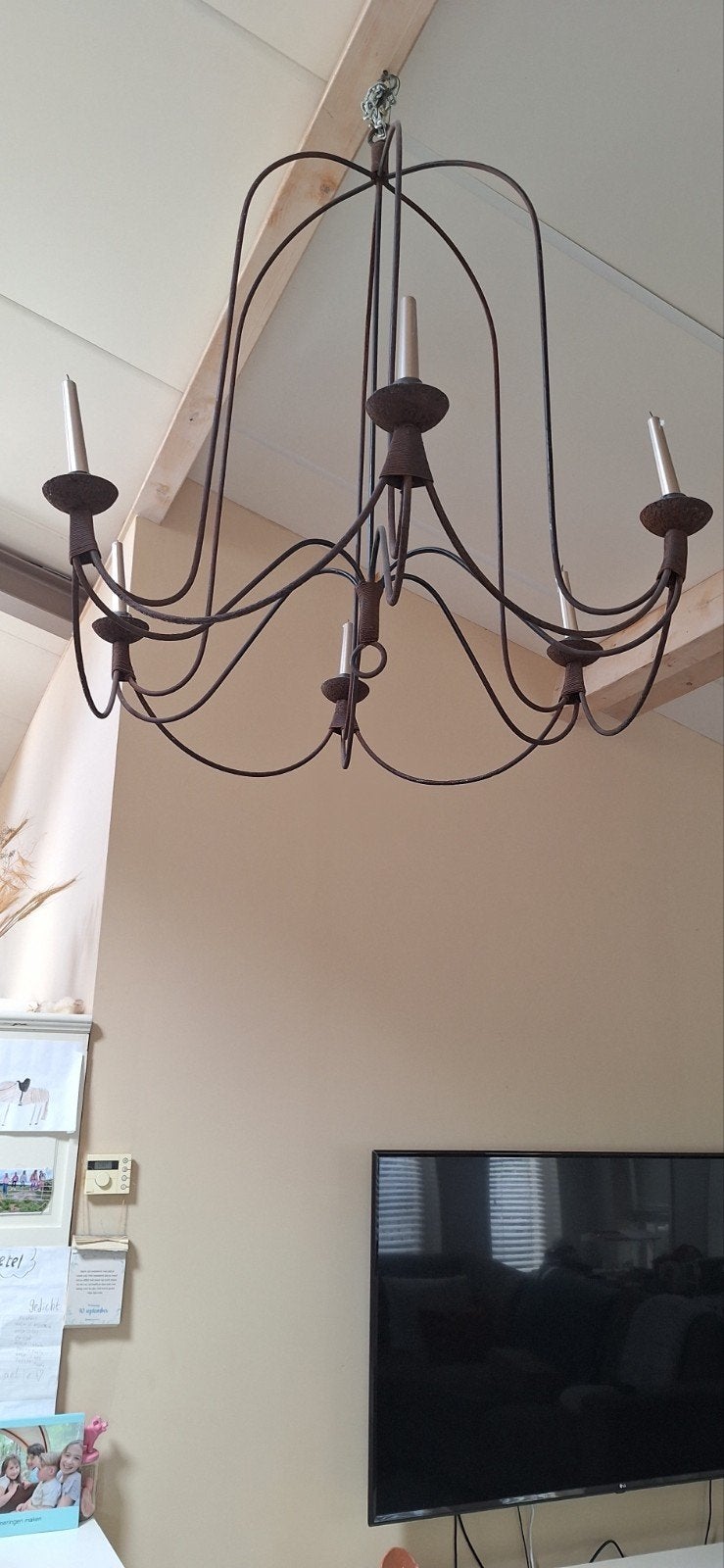Grote metalen decoratieve kaarsen kroonluchter met 8 armen, Ophalen, Gebruikt, Metaal, Klassiek, Rustiek