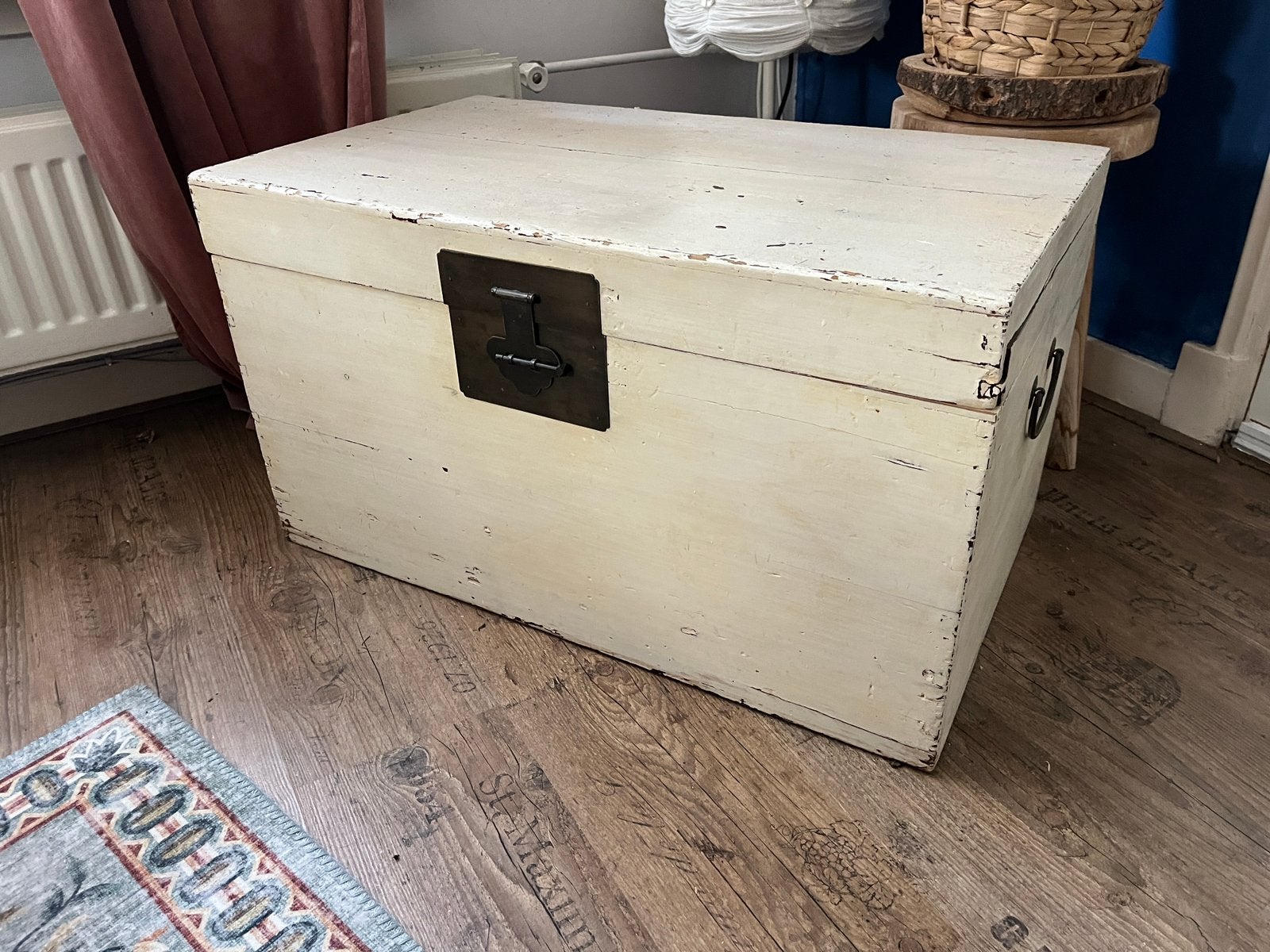 Brocante witte dekenkist / opbergkist met slot, Huis en Inrichting, Ophalen, Zo goed als nieuw, 50 tot 100 cm, Minder dan 50 cm