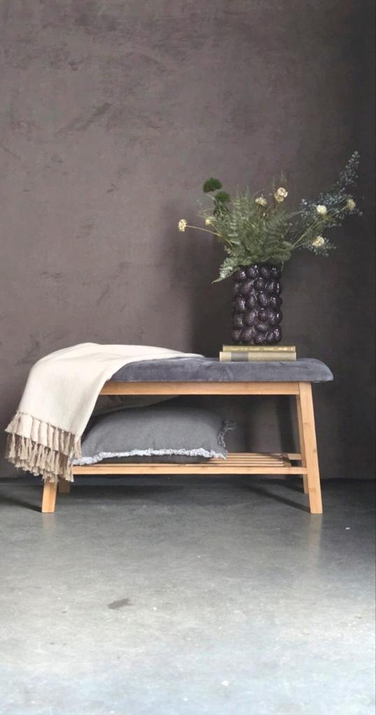 Bamboe hout bankje bankje halbank met velvet stof !, Ophalen, Rechthoekig, Stof, Minder dan 50 cm