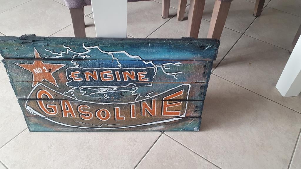 Handgeschikderd wandbord hout voor een bar of mencave of tui, Ophalen of Verzenden, Zo goed als nieuw