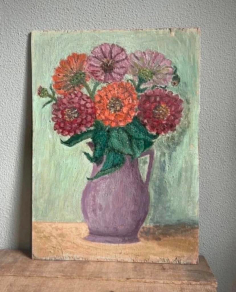 Frans houten paneeltje met bloemen, Ophalen of Verzenden