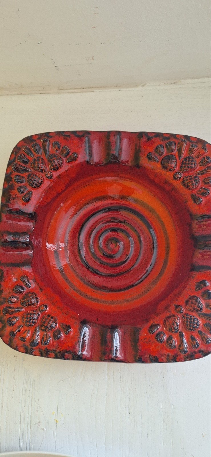 Vintage West Germany Aardewerk Asbak / schaal Rood Oranje, Antiek en Kunst, Ophalen of Verzenden