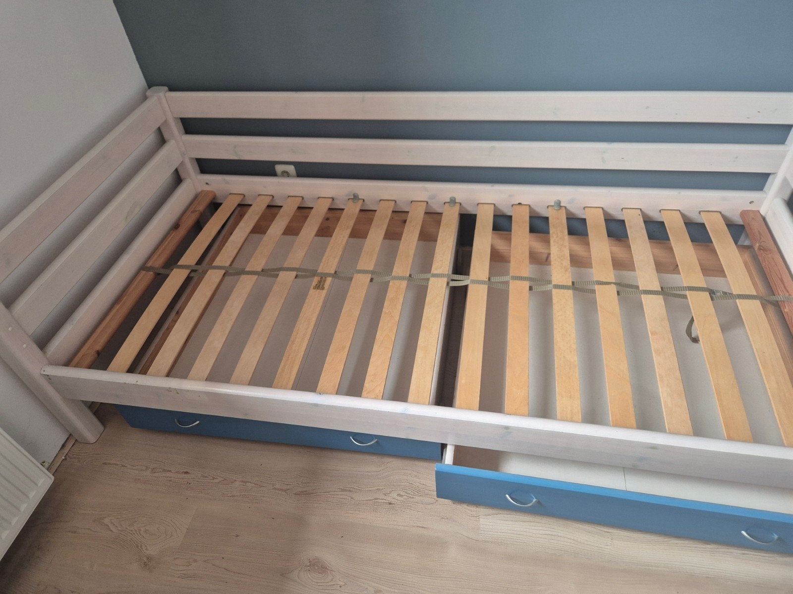 Eenpersoonsbed Flexa classic met lades - Wit/Blauw, Ophalen, Gebruikt, 90 cm, Eenpersoons
